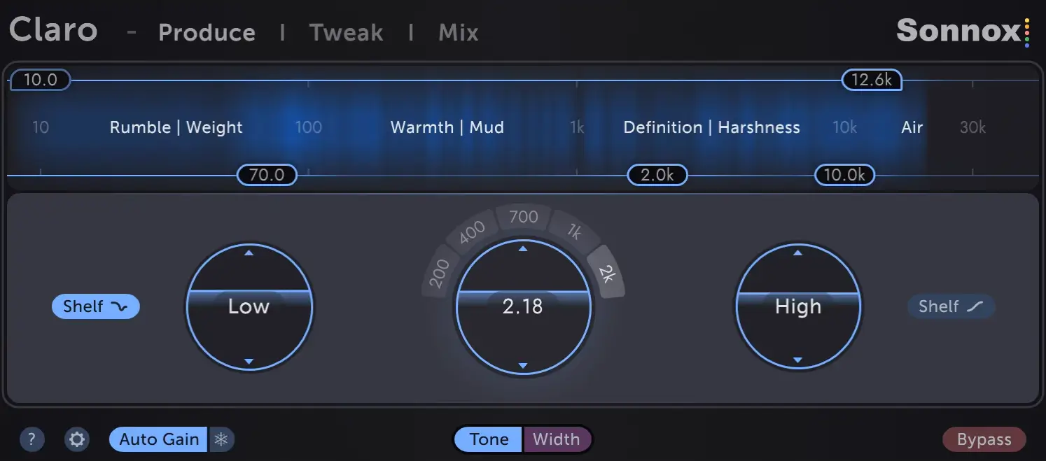 Radial frequency preset menu on hover, with heatmap metering and adjective labels